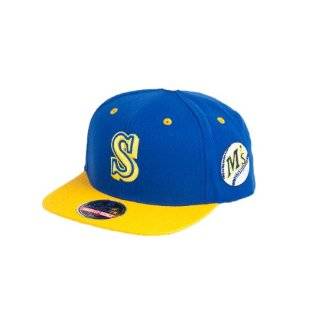MLB Mens Seattle Mariners Blockhead Snapback Cap (Royal / Gold 