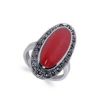    Coral Ring Wide Filigree Sterling Silver Ring Size 8: Jewelry
