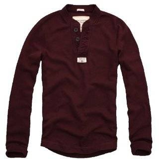 Abercrombie & Fitch Mens L/S Henley Shirt, Red: Clothing