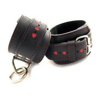   Leather Pocket with Red Hearts Inlay, Black
