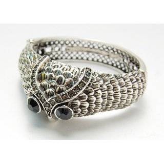 Antique Inspire Silvertone Soaring Owl Bird Face Rhinestone Bracelet 