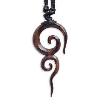 Large brown maori wood triple twist carved pendant necklace tribal by 
