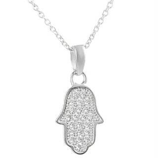 Tressa Sterling Silver with White Cubic Zirconia Hamsa Hand Necklace 