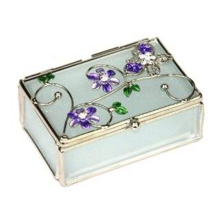 Pink Floral Glass Jewelry Trinket Box:  Home & Kitchen