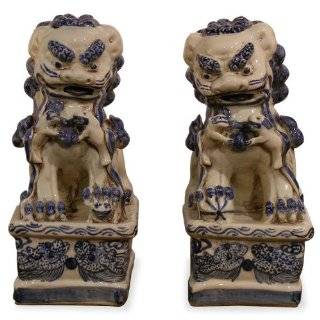 Chinese Blue and White Porcelain Foo Dogs