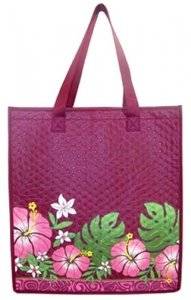 Hawaiian Tote Bag Insulated Tropical Hibiscus and Monstera