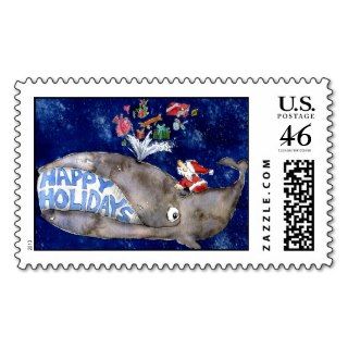 Cartoon Whale Happy Holidays Custom Postage Stamp