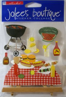 New 7 PC Picnic Time Table Hotdog Grill Watermelon Lemonade Jolee's 3D Stickers
