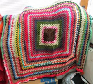 Lovely Handmade Granny Squares Crochet Afghan Throw Bedspread Blanket Yellow