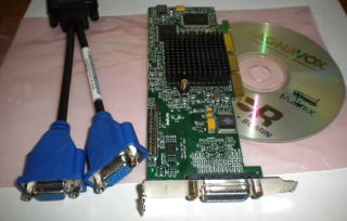Matrox G550 Dual Display VGA SFF LP Win XP AGP Video Card Cable Driver CD