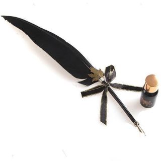 Natural Quill GOOSE Feather Antique Ink Pen Black with One Bottle of Ink