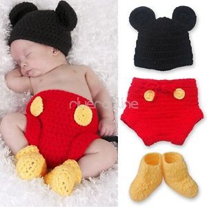 Newborn 12M Baby Boys Girl Mickey Mouse Crochet Knit Costume Outfit Beanie Photo