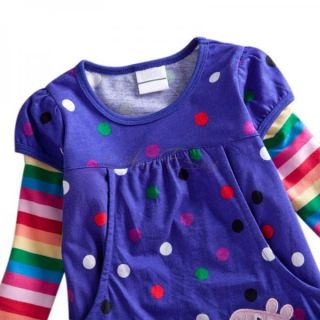 Purple Polka Dots Peppa Pig Girl Baby Rainbow Sleeve Top Dress T Shirt 1 6 Years