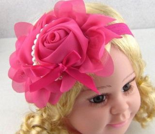 Fashion Baby Girl Toddler Elastic Flower Headband Hairband Hair Flower Hot Pink