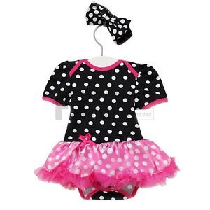 Infant Baby Girls Newborn Headband Romper Jumpsuit Tutu Polka Dot Clothes Outfit