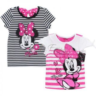 Girls Kids Minnie Mouse Stripe Top T Shirt Costume Clothes Short Sleeve Sz 4 7 Y
