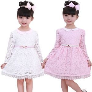 Kids Toddler Girls Princess Wedding Dress Party Flower Pink Lace sz2 7Y Clothing
