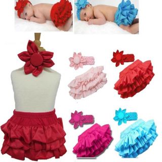 0 24M Sweet Baby Girl Tutu Ruffle Bloomers Pants Skirts Flower Headband Set
