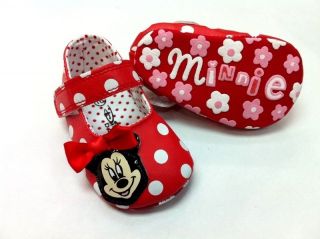 New Minnie Mouse Soft Sole Baby Girl Red Polka Mary Jane Crib Shoe Age 0 12 MTH