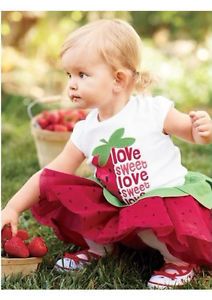 2pcs Girl Baby Kid Strawberry T Shirt Top Skirt Tutu Pettiskirt Outfit Clothes