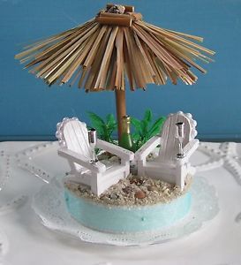Tiki Umbrella Adirondack Chairs Beach Wedding Cake Topper