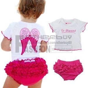 2pcs Baby Girl Infant Toddler Angel Top Ruffle Pants Shorts Sets Clothes Outfits