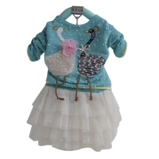 1pc Baby Girls Kid Toddler Swan Knit Top Dress Tutu Clothes Outfit 2 3Y Green