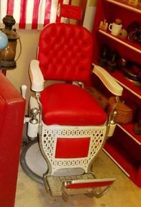 Antique Theo A Kochs Barber Chair w Paidar Spring Cushion Head Rest Porcelain