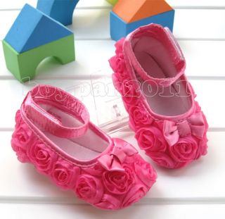 New Kids Shoes Toddlers Infant Babys Girls Hot Rose Red Flower Shoes size3 12cm