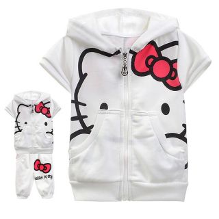 New Baby Kids Girls T Shirt Short Pants Set Clothes Zipper Outfit "Kitty" Y10
