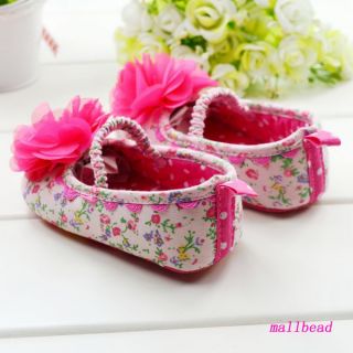 Baby Girl Toddler Infant Pink Flower Sole Crib Shoes Size 0 6 6 12 12 18 Months