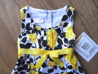 Baby Girls White Dress Yellow Roses Black Bonnie Baby Infant 12 24 Months
