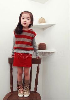 New Kids Toddlers Girls Sports Lovely Stripe Long Sleeve Cotton Dress Ages 2 8Y