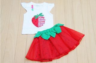 2pcs Girl Baby Kid Strawberry T Shirt Top Skirt Tutu Pettiskirt Outfit Clothes