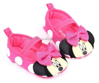 Baby Girls Minnie Mouse Soft Sole Crib Shoes Size Newborn to 18 Months