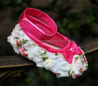 White 3D Floral Toddler Baby Girl Dress Walking Shoes Size Newborn to 18 Months