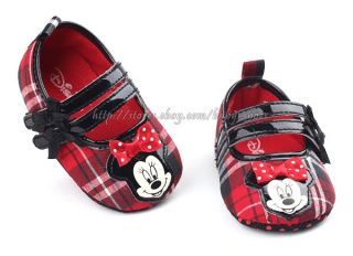 Toddler Baby Girl Red Plaid Minnie Mouse Crib Shoes Size 0 6 6 12 12 18 Months