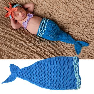 Cute Baby Toddler Newborn Infant Mermaid Costume Set Photo Photography Prop Blue