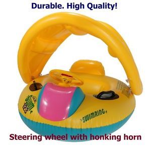 Inflatable Baby Pool Tube Float Car Seat Boat Swim Ring with Sunshade Kids Toys