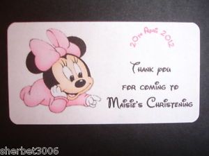 Personalised Baby Girl Christening Minnie Mouse Medium Labels Stickers