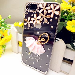 PG111 3D Pink Ballet Dancer Cute Hoofer Diamond Flower Case Cover for iPhone 5