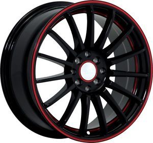 17" inch 4x100 4x4 5 Black Red Wheels Rims 4 Lug Mazda Honda Toyota Nissan