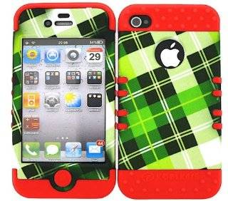 3 IN 1 HYBRID SILICONE COVER FOR APPLE IPHONE 4 4S HARD CASE SOFT RED RUBBER SKIN PLAID RD TE294 KOOL KASE ROCKER CELL PHONE ACCESSORY EXCLUSIVE BY MANDMWIRELESS: Cell Phones & Accessories