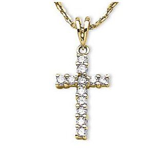 14K Yellow Gold Diamond Cross Pendant With 18 Inch Rope Chain: Vishal Jewelry: Jewelry