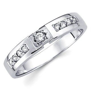 14K White Gold Round cut Diamond Women's Couple Wedding Ring Band (0.16 CTW., G H Color, SI Clarity): The World Jewelry Center: Jewelry