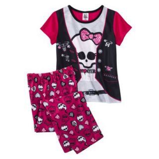 Monster Chic Girls 2 Piece Short Sleeve Pajama Set   Pink L