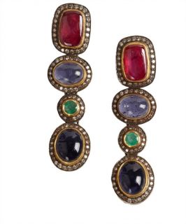 Amrapali Gold Diamond, Iolate, Ruby And Emerald Stone Earrings (328245701)