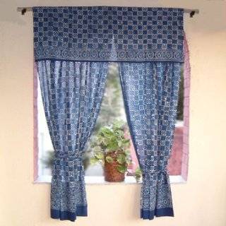 Midnight Lotus ~ Blue Beaded Window Valance Curtains Treatments 
