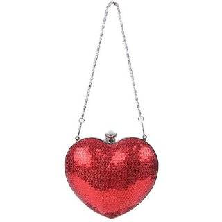 Shiny Sequin Heart Shaped Clutch Evening Bag Handbag w/Chain Strap