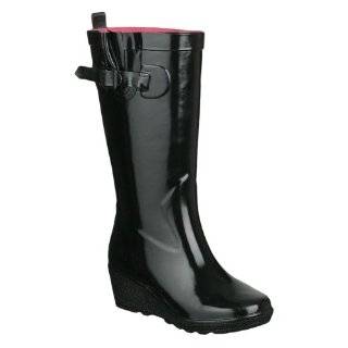  Dav   Womens Black Belted Ankle Wedge Rain Boots Shoes